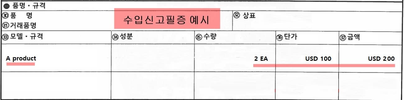 수입신고필증 실수 예시